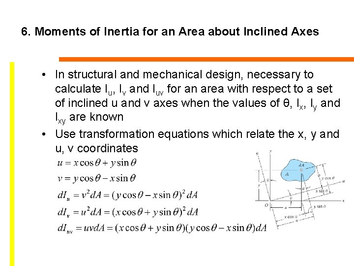 6. Moments of Inertia for an Area about Inclined Axes • In structural and