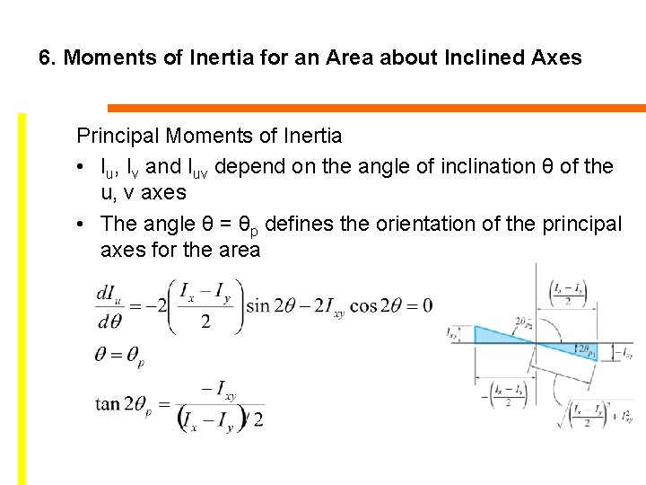 6. Moments of Inertia for an Area about Inclined Axes Principal Moments of Inertia