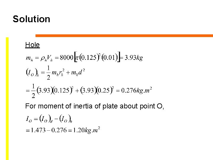 Solution Hole For moment of inertia of plate about point O, 