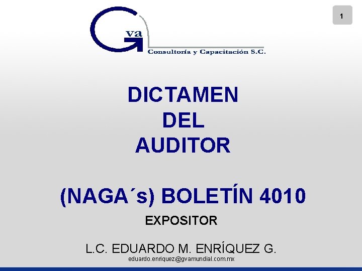 1 DICTAMEN DEL AUDITOR (NAGA´s) BOLETÍN 4010 EXPOSITOR L. C. EDUARDO M. ENRÍQUEZ G.