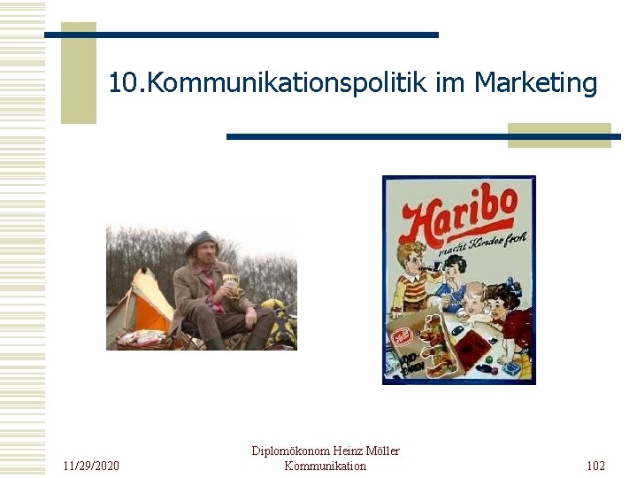 10. Kommunikationspolitik im Marketing 11/29/2020 Diplomökonom Heinz Möller Kommunikation 102 