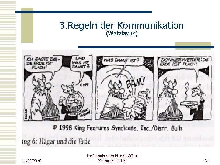 3. Regeln der Kommunikation (Watzlawik) 11/29/2020 Diplomökonom Heinz Möller Kommunikation 31 