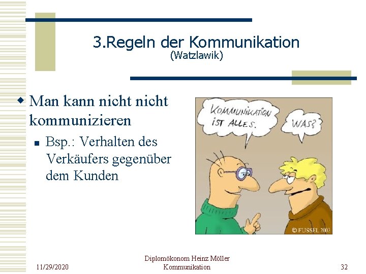 3. Regeln der Kommunikation (Watzlawik) w Man kann nicht kommunizieren n Bsp. : Verhalten