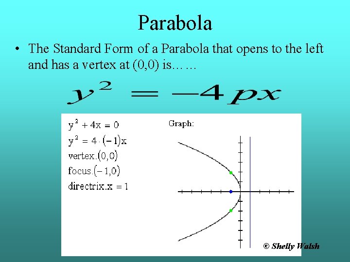 Parabola • The Standard Form of a Parabola that opens to the left and