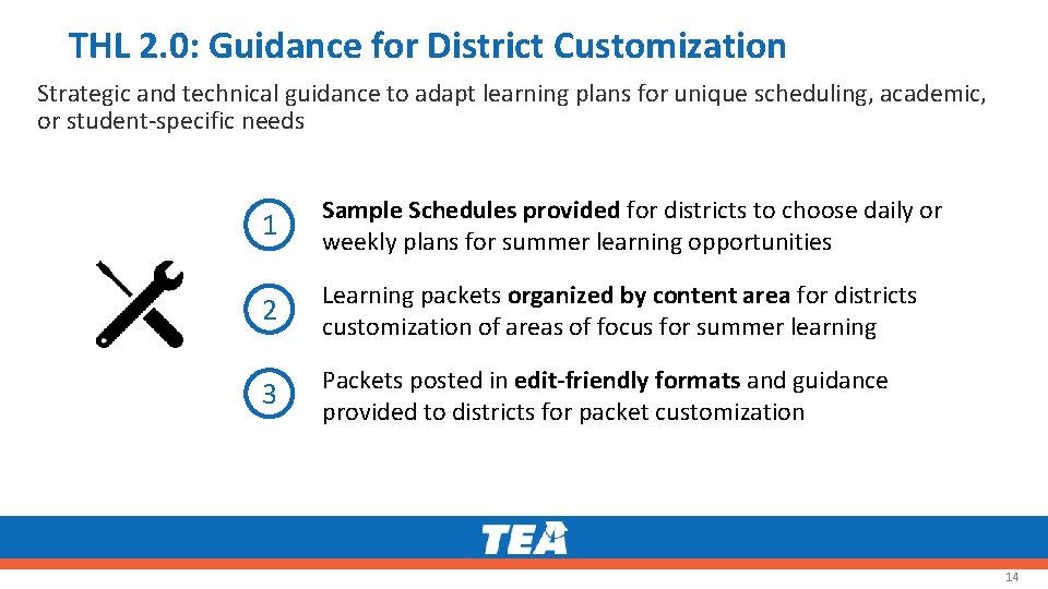 THL 2. 0: Guidance for District Customization Strategic and technical guidance to adapt learning