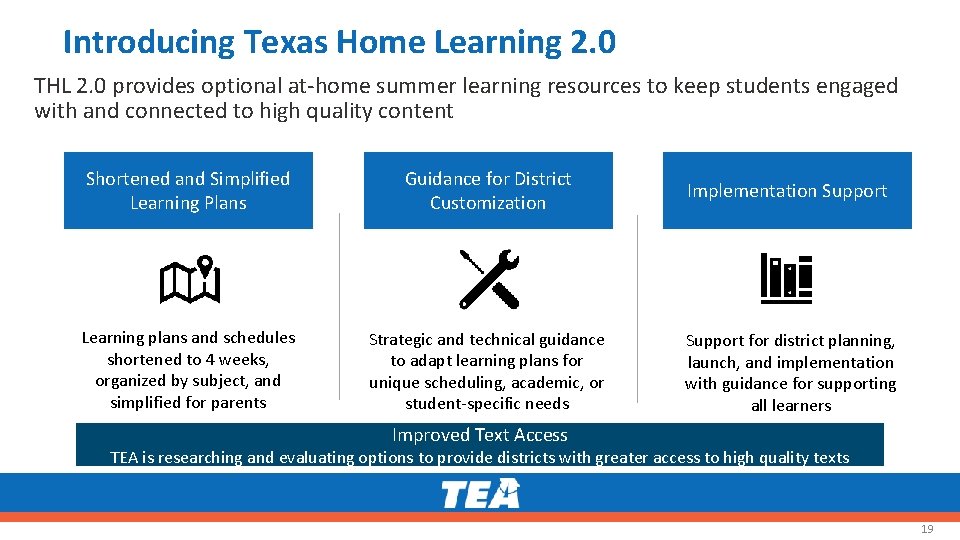 Introducing Texas Home Learning 2. 0 THL 2. 0 provides optional at-home summer learning