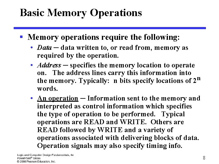 Logic and Computer Design Fundamentals Chapter 8 Memory