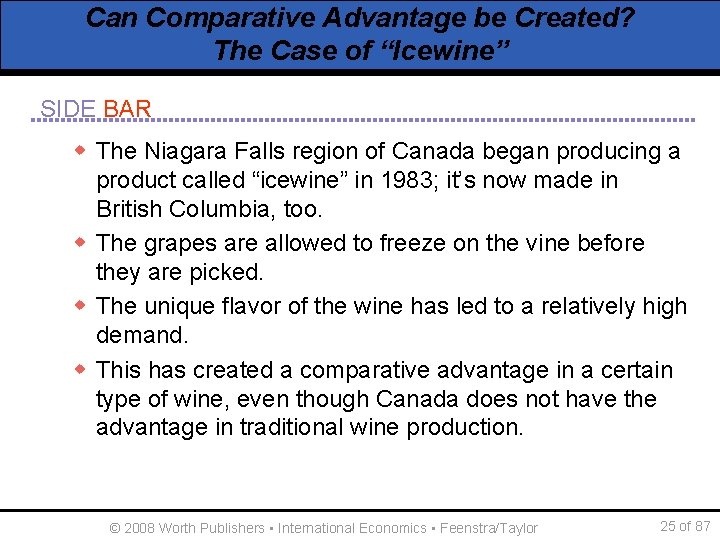 Can Comparative Advantage be Created? The Case of “Icewine” SIDE BAR w The Niagara