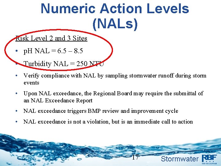 Numeric Action Levels (NALs) Risk Level 2 and 3 Sites • p. H NAL