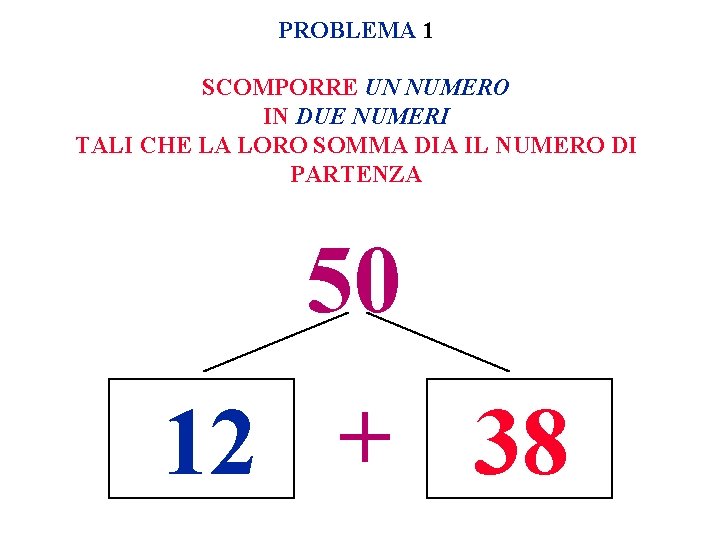 PROBLEMA 1 SCOMPORRE UN NUMERO IN DUE NUMERI TALI CHE LA LORO SOMMA DIA