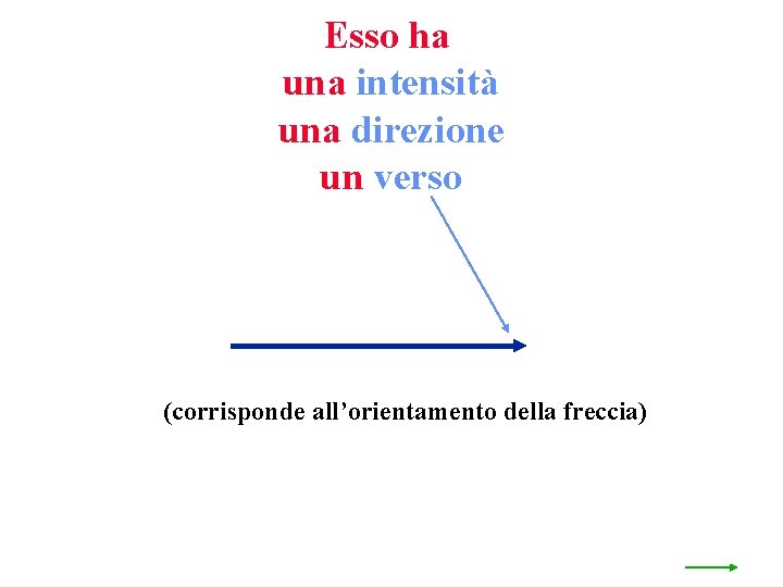 Esso ha una intensità una direzione un verso (corrisponde all’orientamento della freccia) 