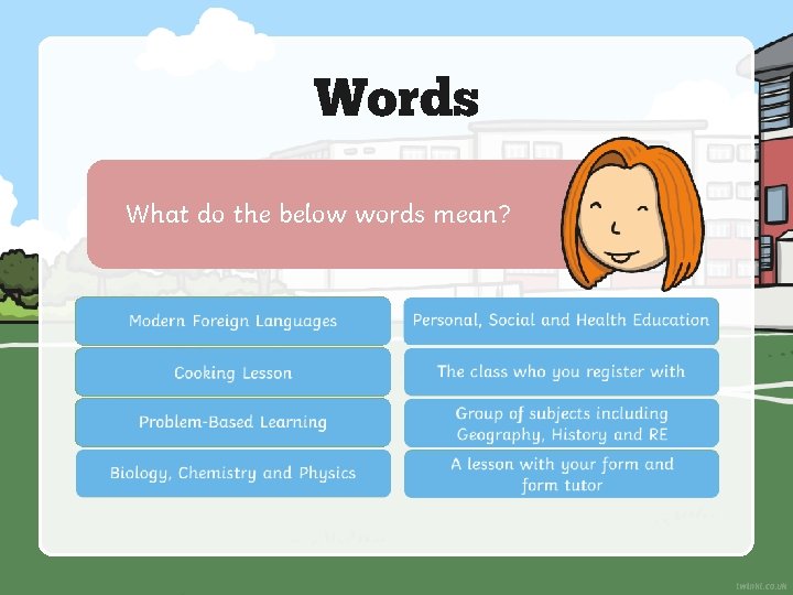 Words What do the below words mean? MFL Home Economics P. B. L 