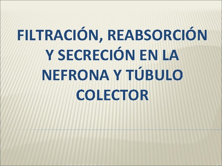 FILTRACIÓN, REABSORCIÓN Y SECRECIÓN EN LA NEFRONA Y TÚBULO COLECTOR 