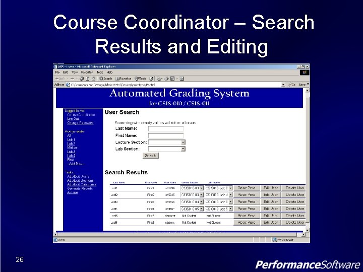 Course Coordinator – Search Results and Editing 26 