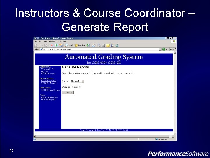 Instructors & Course Coordinator – Generate Report 27 