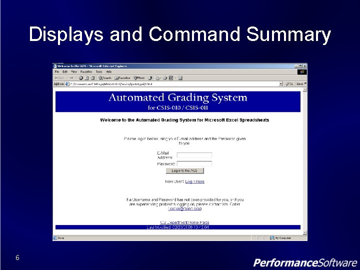 Displays and Command Summary 6 