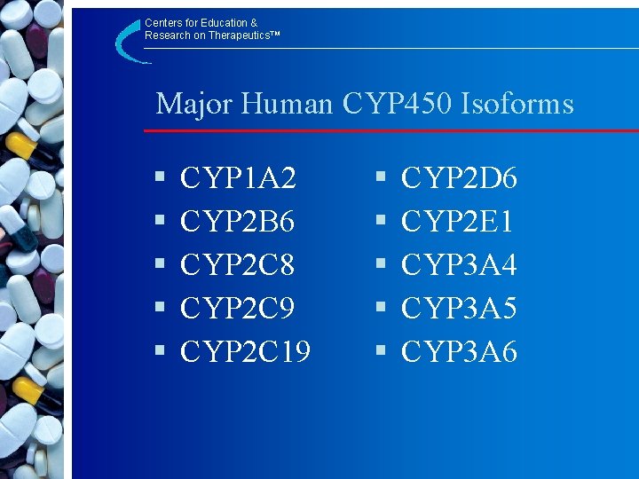 Centers for Education & Research on Therapeutics™ Major Human CYP 450 Isoforms § §