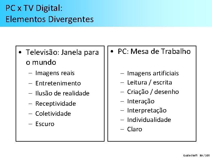 PC x TV Digital: Elementos Divergentes • Televisão: Janela para o mundo – –