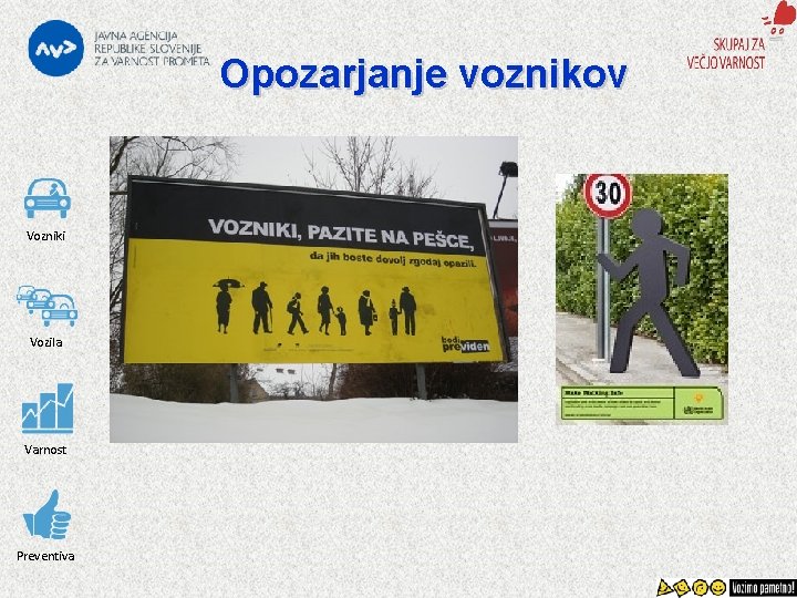 Opozarjanje voznikov Vozniki Vozila Varnost Preventiva 