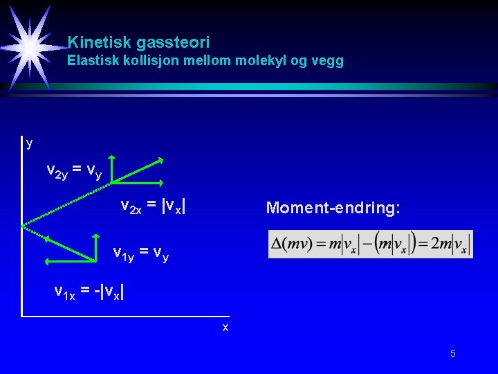 Kinetisk gassteori Elastisk kollisjon mellom molekyl og vegg y v 2 y = vy Kinetisk gassteori Elastisk kollisjon mellom molekyl og vegg y v 2 y = vy