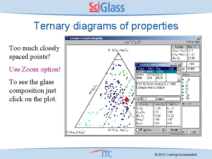 Ternary diagrams of properties Too much closely spaced points? Use Zoom option! To see