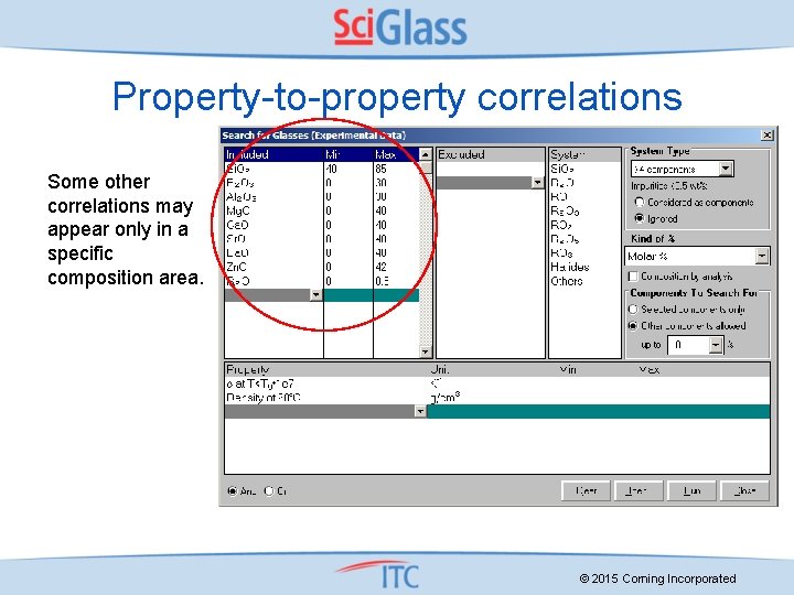 Property-to-property correlations Some other correlations may appear only in a specific composition area. .