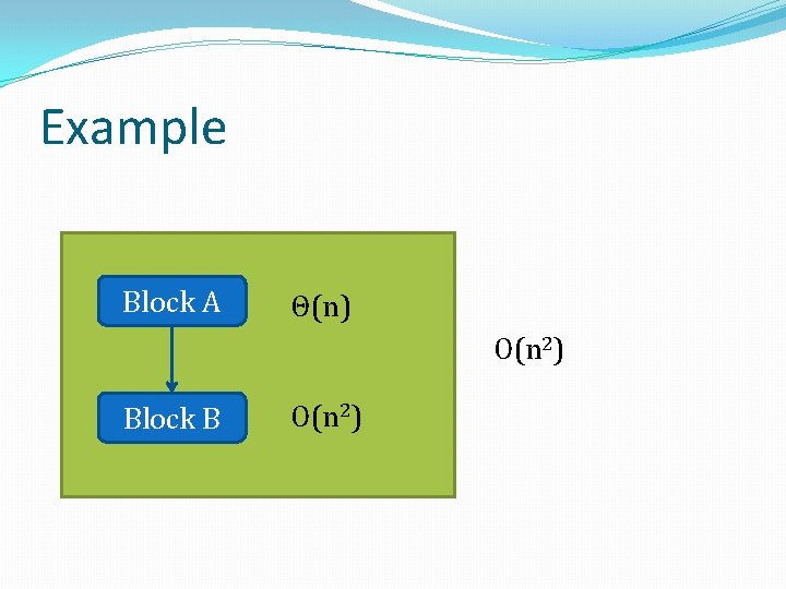 Example Block A Θ(n) O(n 2) Block B O(n 2) 