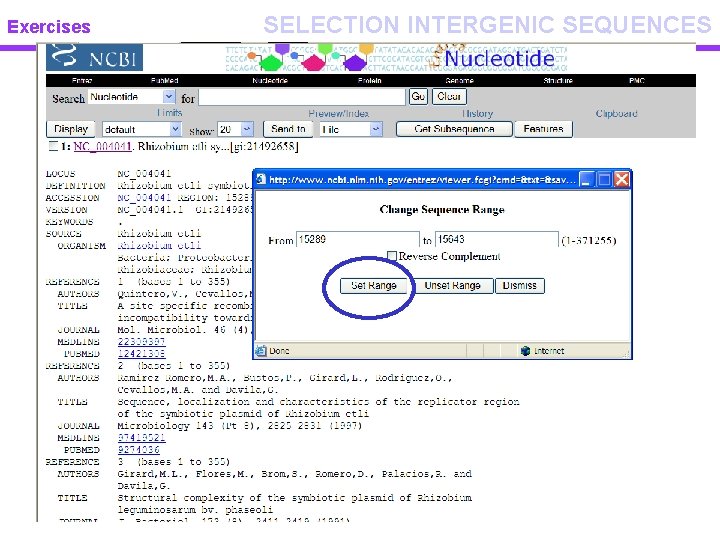 Exercises SELECTION INTERGENIC SEQUENCES 