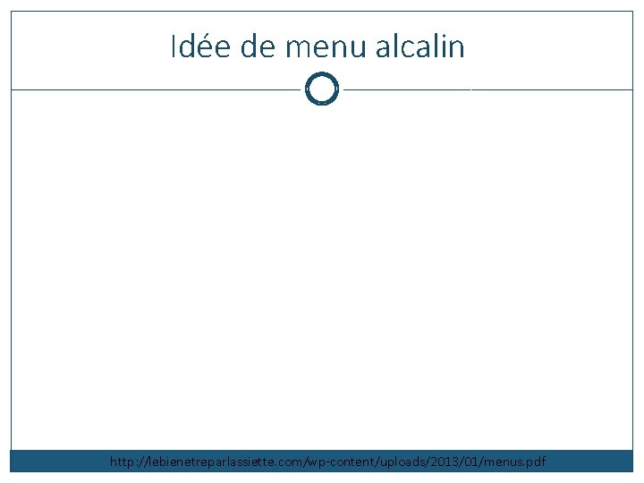 Idée de menu alcalin http: //lebienetreparlassiette. com/wp-content/uploads/2013/01/menus. pdf 