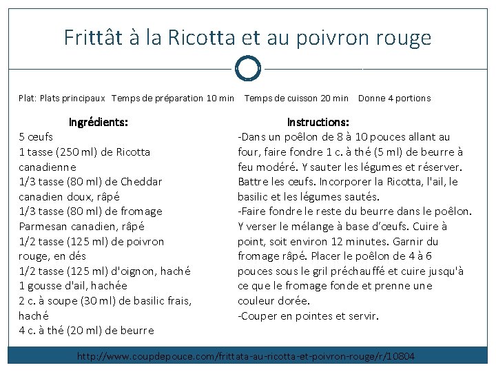 Frittât à la Ricotta et au poivron rouge Plat: Plats principaux Temps de préparation