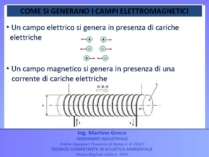 COME SI GENERANO I CAMPI ELETTROMAGNETICI • Un campo elettrico si genera in presenza