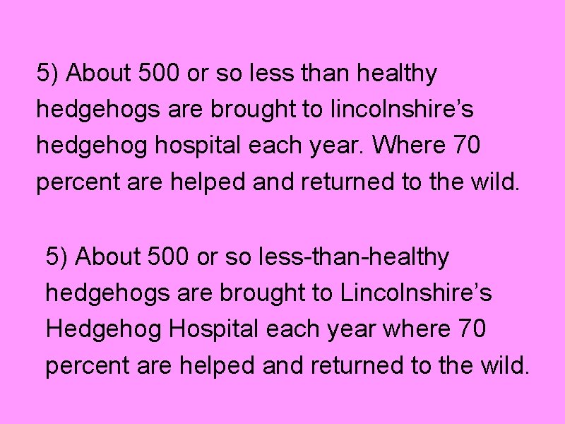 5) About 500 or so less than healthy hedgehogs are brought to lincolnshire’s hedgehog
