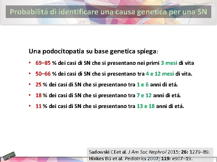 Probabilitá di identificare una causa genetica per una SN Una podocitopatia su base genetica