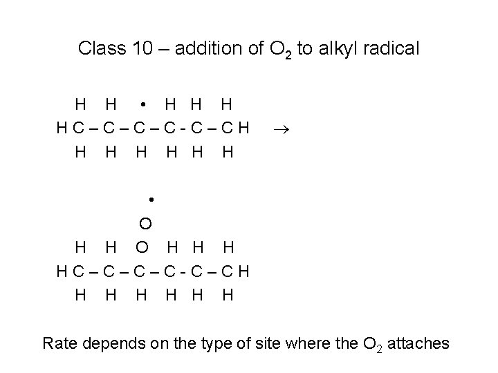 Class 10 – addition of O 2 to alkyl radical H H • H