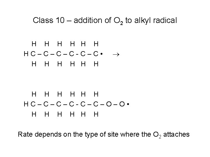 Class 10 – addition of O 2 to alkyl radical H H H HC–C–C–C-C–C