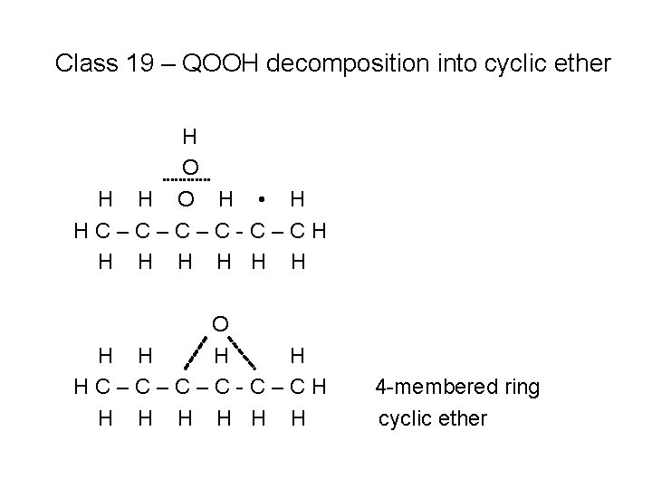 Class 19 – QOOH decomposition into cyclic ether H O H • H HC–C–C–C-C–CH