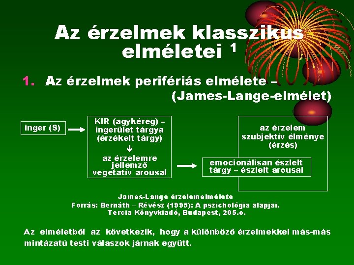 Az érzelmek klasszikus elméletei 1 1. Az érzelmek perifériás elmélete – (James-Lange-elmélet) inger (S)