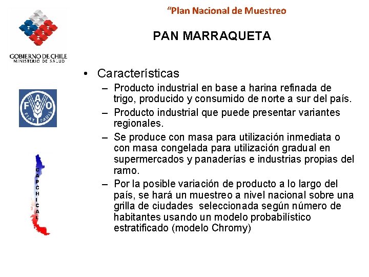 “Plan Nacional de Muestreo PAN MARRAQUETA • Características – Producto industrial en base a