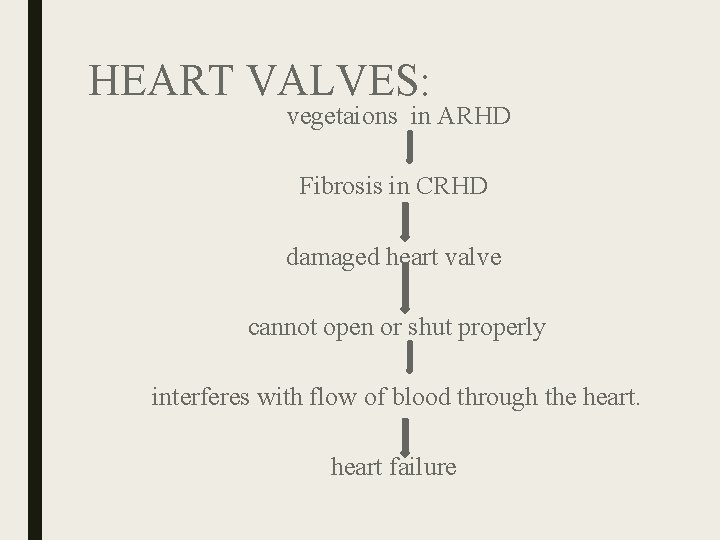 HEART VALVES: vegetaions in ARHD Fibrosis in CRHD damaged heart valve cannot open or HEART VALVES: vegetaions in ARHD Fibrosis in CRHD damaged heart valve cannot open or