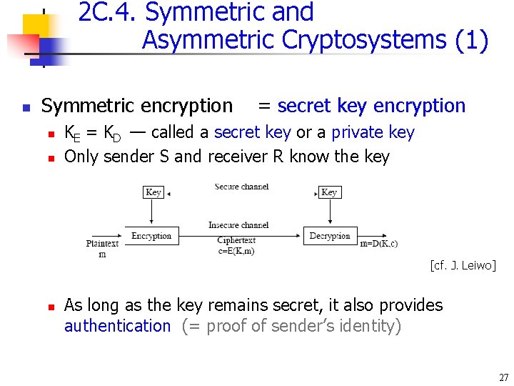 2 C. 4. Symmetric and Asymmetric Cryptosystems (1) n Symmetric encryption n n = 2 C. 4. Symmetric and Asymmetric Cryptosystems (1) n Symmetric encryption n n =