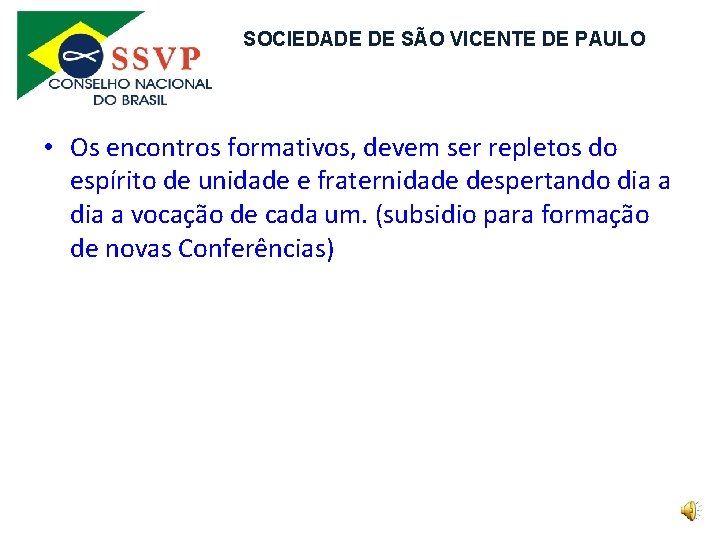 SOCIEDADE DE SÃO VICENTE DE PAULO • Os encontros formativos, devem ser repletos do