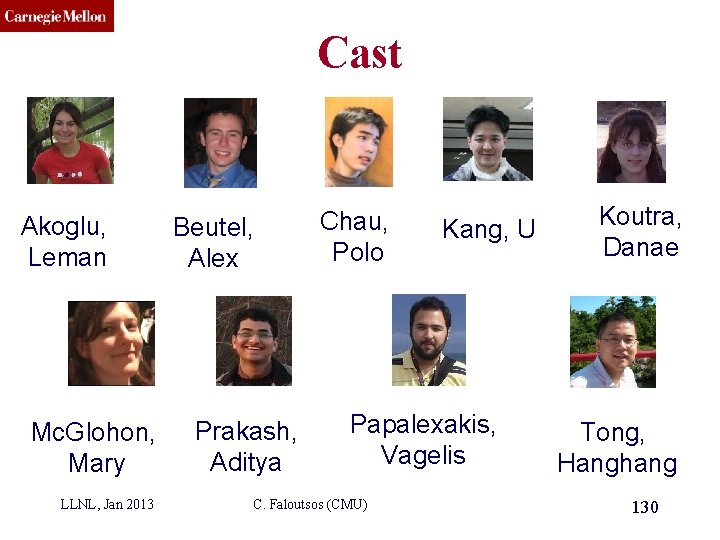CMU SCS Cast Akoglu, Leman Mc. Glohon, Mary LLNL, Jan 2013 Beutel, Alex Prakash,