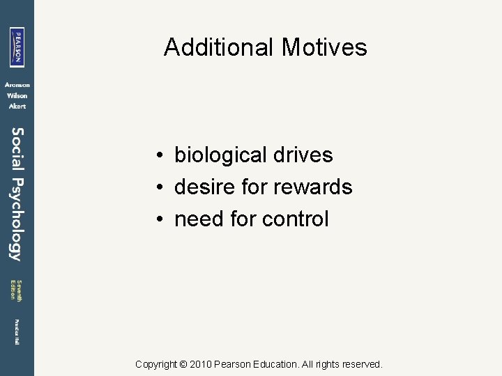 Additional Motives • biological drives • desire for rewards • need for control Copyright