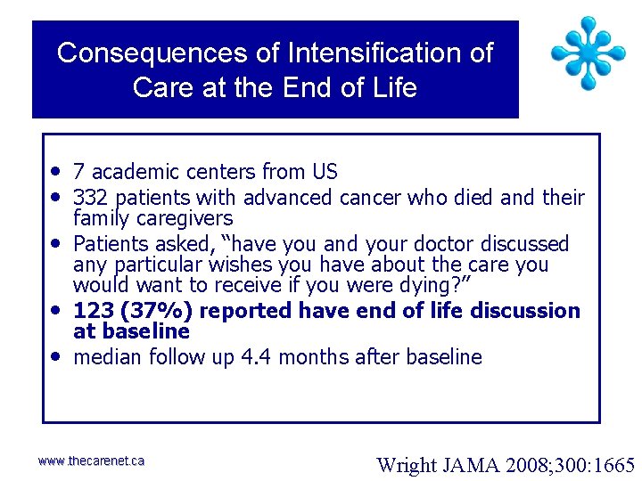 Consequences of Intensification of Care at the End of Life • 7 academic centers