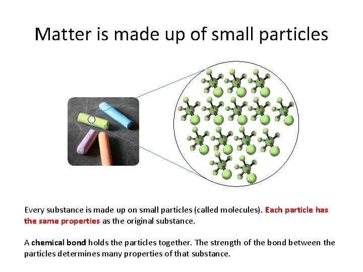 Matter is made up of small particles Every substance is made up on small