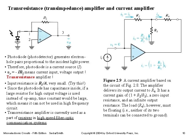 Transresistance (transimpedance) amplifier and current amplifier • Photodiode (photodetector) generates electronhole pairs proportional to