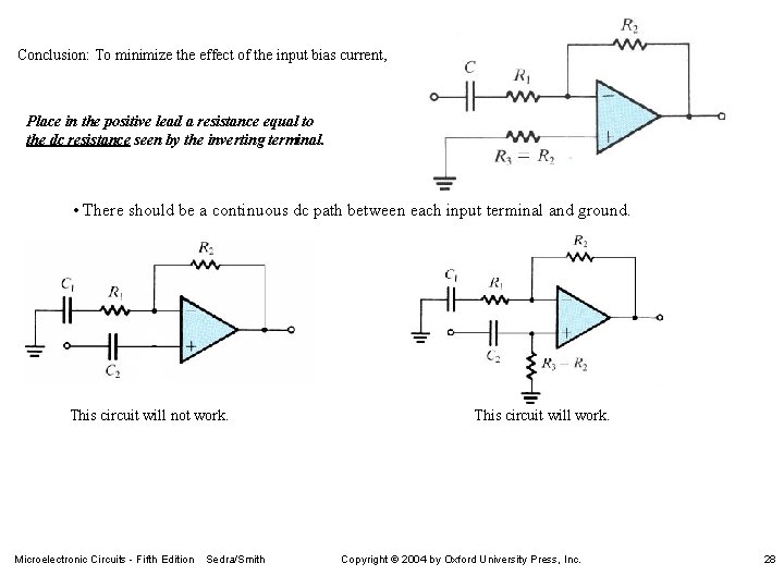 Conclusion: To minimize the effect of the input bias current, Place in the positive