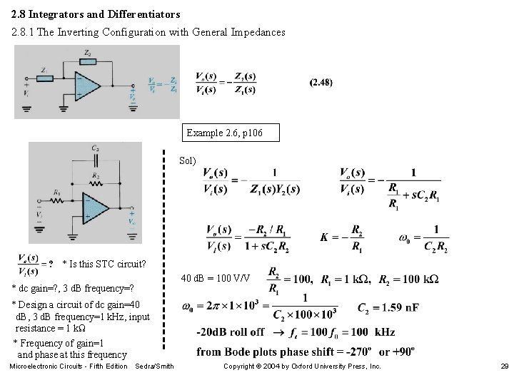 2. 8 Integrators and Differentiators 2. 8. 1 The Inverting Configuration with General Impedances