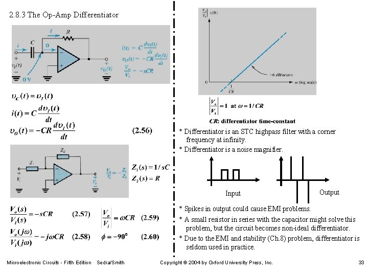 2. 8. 3 The Op-Amp Differentiator * Differentiator is an STC highpass filter with