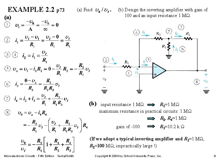 EXAMPLE 2. 2 p 73 (a) Find (b) Design the inverting amplifier with gain